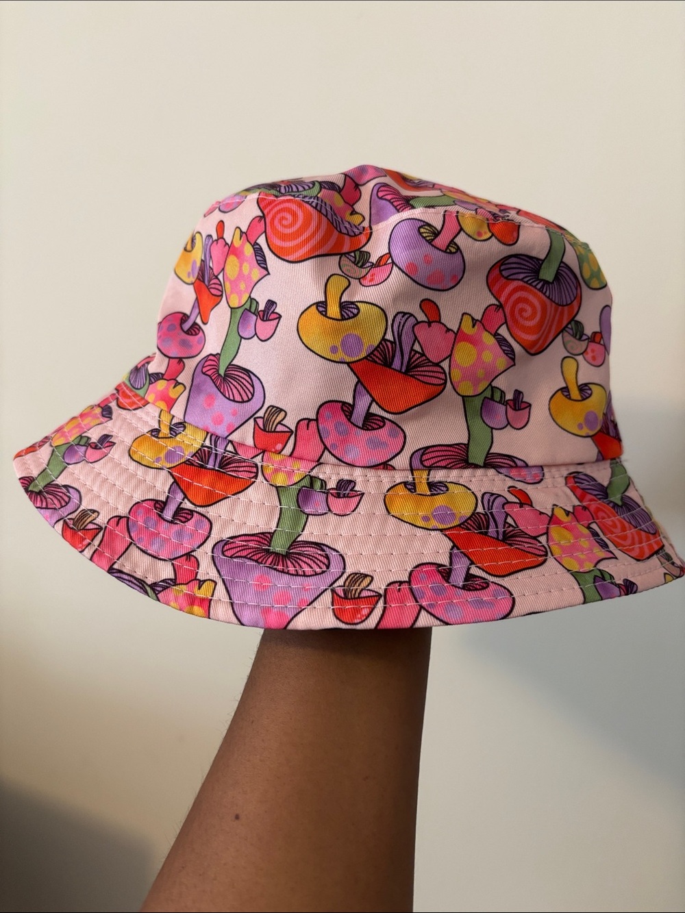 Pink Mushroom Print Bucket Hat